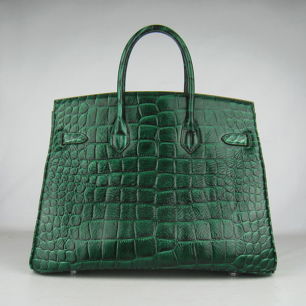 High Quality Fake Hermes Birkin 35CM Crocodile Veins Leather Bag Dark Green 6089 - Click Image to Close